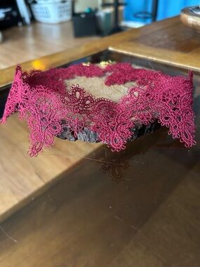 Burgundy Floral Lace Trim Choker Necklace